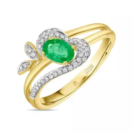 Золотое кольцо c бриллиантами и изумрудом
