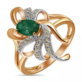 Золотое кольцо c бриллиантами и изумрудом