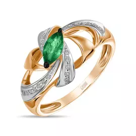 Золотое кольцо c бриллиантами и изумрудом