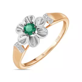 Золотое кольцо c бриллиантами и изумрудом
