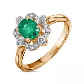 Золотое кольцо c бриллиантами и изумрудом