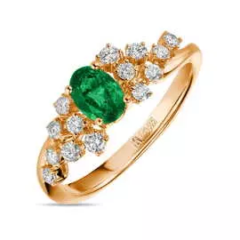 Золотое кольцо c бриллиантами и изумрудом