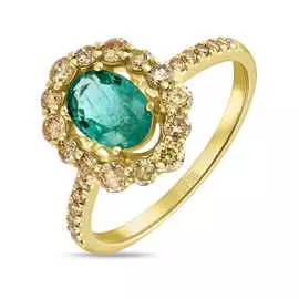 Золотое кольцо c бриллиантами и изумрудом