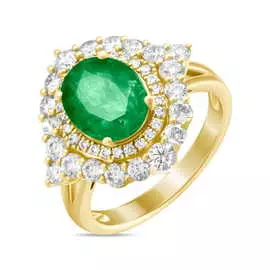 Золотое кольцо c бриллиантами и изумрудом