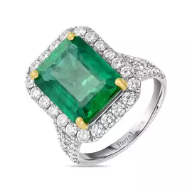 Золотое кольцо c бриллиантами и изумрудом