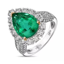 Золотое кольцо c бриллиантами и изумрудом