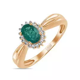 Золотое кольцо c бриллиантами и изумрудом