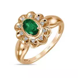 Золотое кольцо c бриллиантами и изумрудом