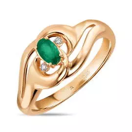 Золотое кольцо c бриллиантами и изумрудом