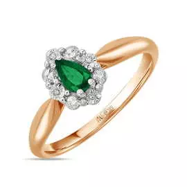 Золотое кольцо c бриллиантами и изумрудом