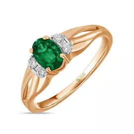 Золотое кольцо c бриллиантами и изумрудом