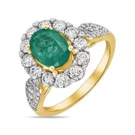Золотое кольцо c бриллиантами и изумрудом