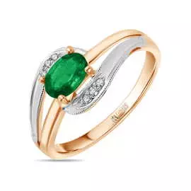 Золотое кольцо c бриллиантами и изумрудом