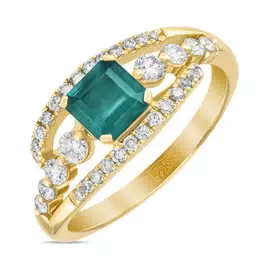 Золотое кольцо c бриллиантами и изумрудом