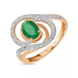 Золотое кольцо c бриллиантами и изумрудом