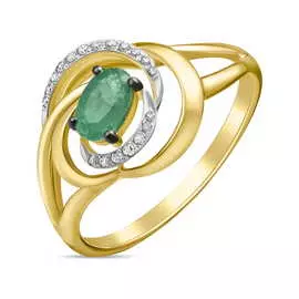 Золотое кольцо c бриллиантами и изумрудом