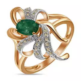 Золотое кольцо c бриллиантами и изумрудом
