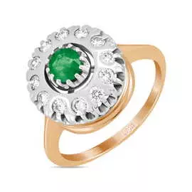 Золотое кольцо c бриллиантами и изумрудом