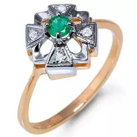 Золотое Кольцо c бриллиантами и изумрудом