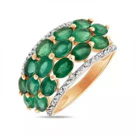 Золотое кольцо c бриллиантами и изумрудами