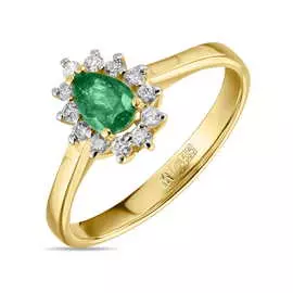 Золотое кольцо c бриллиантами и изумрудом