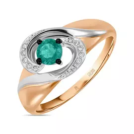 Золотое кольцо c бриллиантами и изумрудом