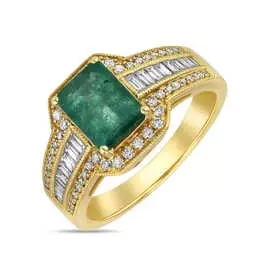 Золотое кольцо c бриллиантами и изумрудом