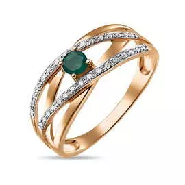 Золотое кольцо c бриллиантами и изумрудом