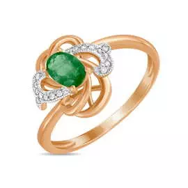 Золотое Кольцо c бриллиантами и изумрудом