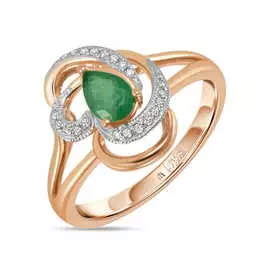 Золотое кольцо c бриллиантами и изумрудом