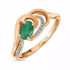 Золотое кольцо c бриллиантами и изумрудом