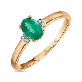 Золотое кольцо c бриллиантами и изумрудом