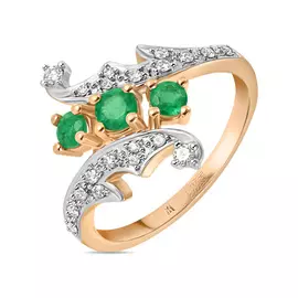 Золотое кольцо c бриллиантами и изумрудом