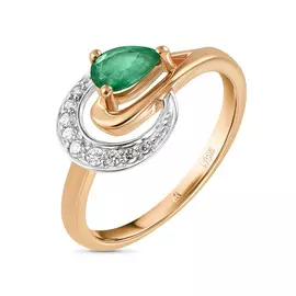 Золотое кольцо c бриллиантами и изумрудом
