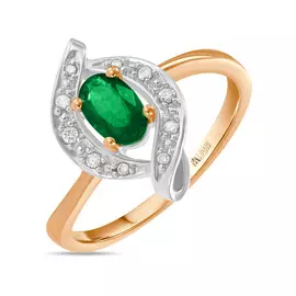 Золотое кольцо c бриллиантами и изумрудом