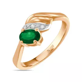 Золотое кольцо c бриллиантами и изумрудом