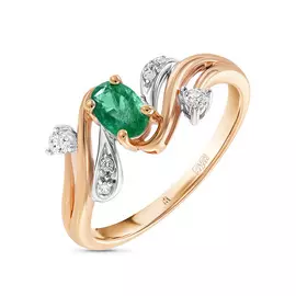 Золотое Кольцо c бриллиантами и изумрудом