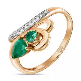 Золотое Кольцо c бриллиантами и изумрудами