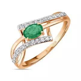 Золотое кольцо c бриллиантами и изумрудом