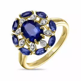 Золотое Кольцо c бриллиантами и кианитом