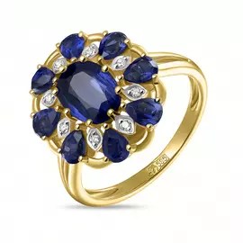 Золотое Кольцо c бриллиантами и кианитом