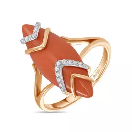 Золотое кольцо c бриллиантами и кораллом