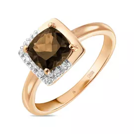 Золотое Кольцо c бриллиантами и кварцем