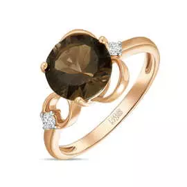 Золотое кольцо c бриллиантами и кварцем