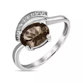 Золотое кольцо c бриллиантами и кварцем