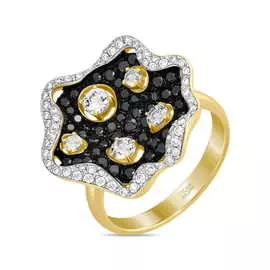 Золотое кольцо c бриллиантами и кварцем