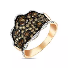 Золотое кольцо c бриллиантами и кварцем