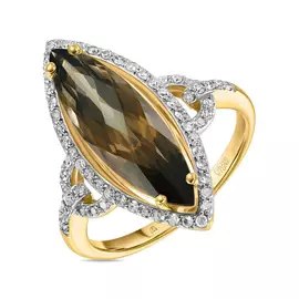 Золотое кольцо c бриллиантами и кварцем