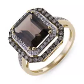 Золотое кольцо c бриллиантами и кварцем