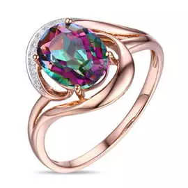 Золотое кольцо c бриллиантами и кварцем